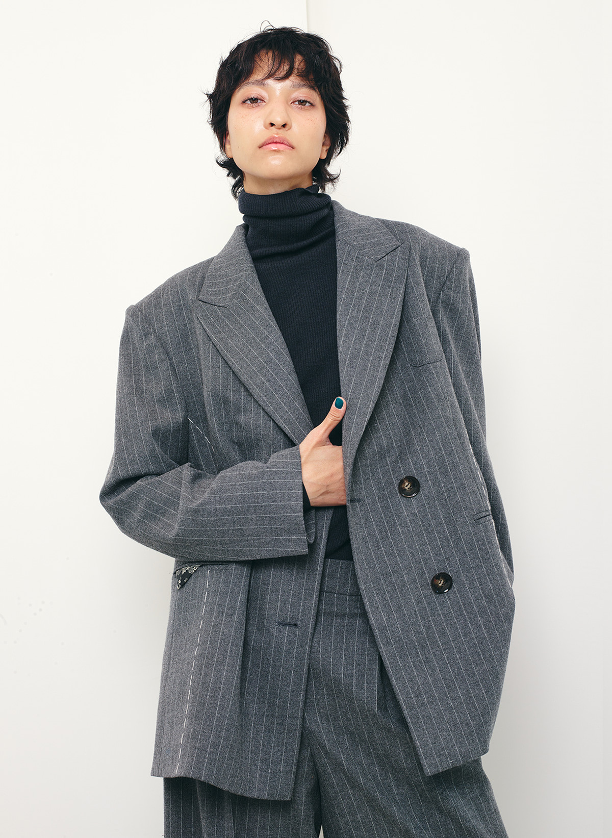 wool stripe jacket (light gray)