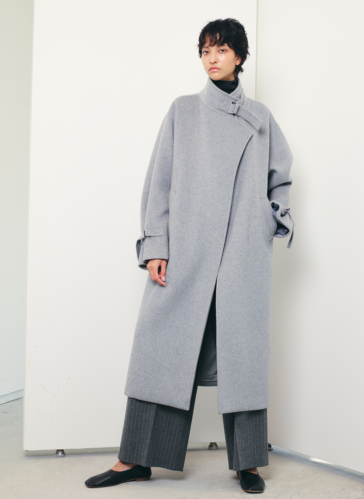 wool blend long coat (melange gray)